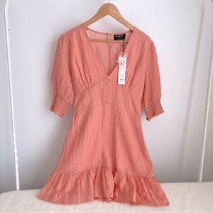 MINKPINK Womens Viscose V-neck Ruffle Hem Dress, Pink old rose, Size Large